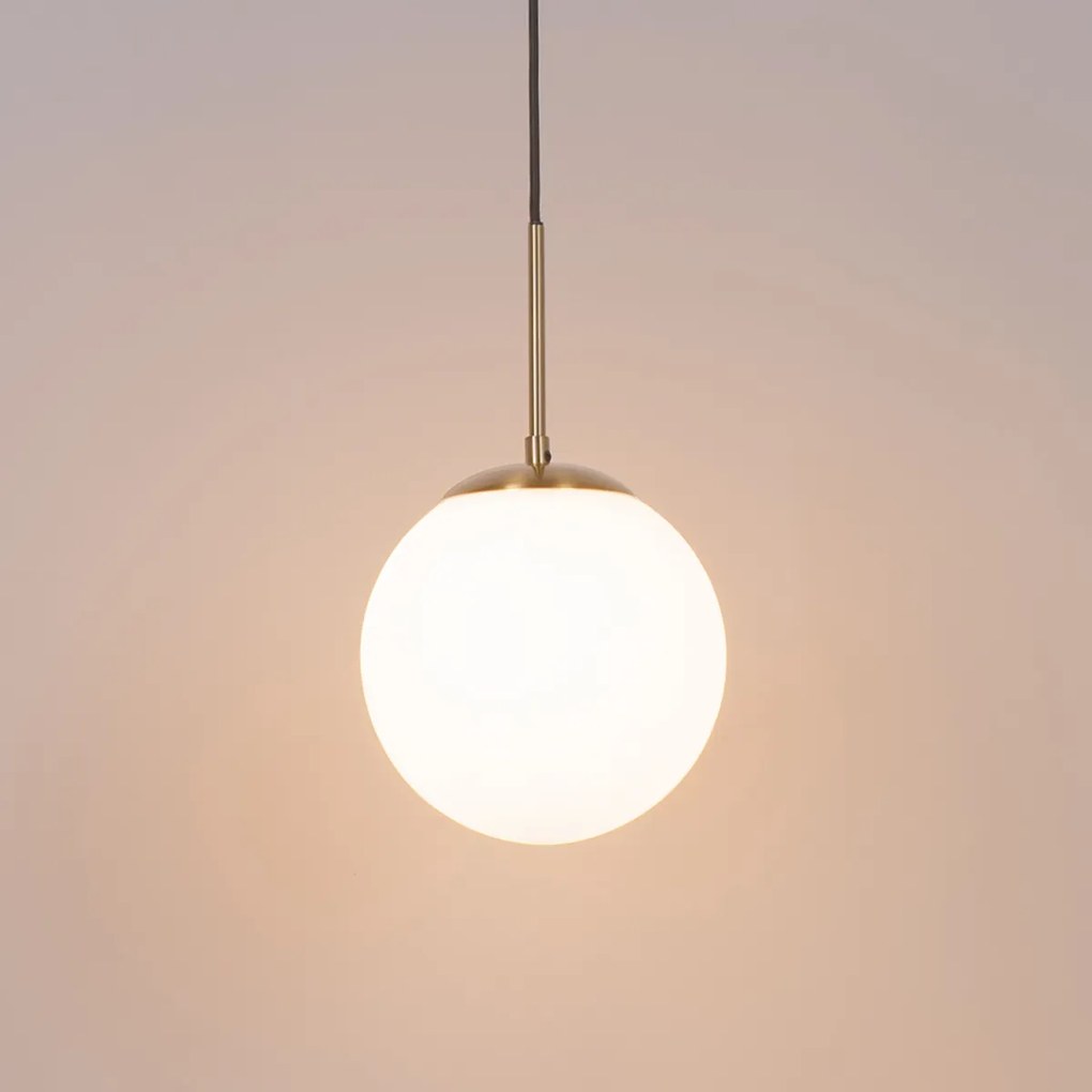 Candeeiro suspenso Art Deco dourado com vidro opalino incl. adaptador de calha preto monofásico - Iconic Flore