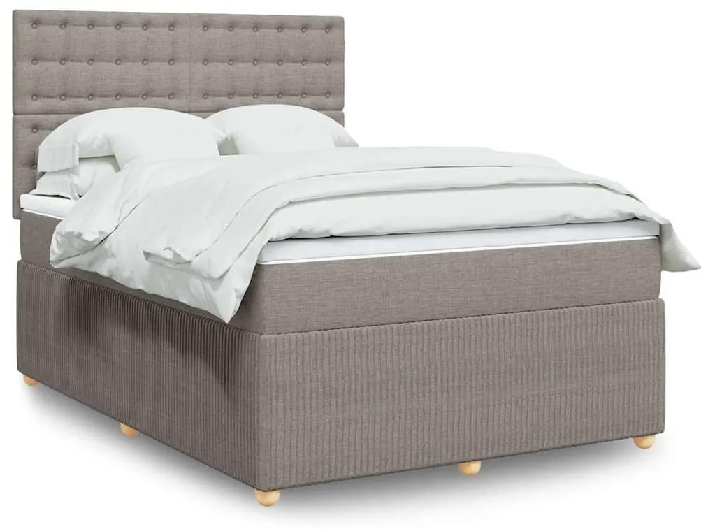 vidaXL Cama com molas/colchão 140x200 cm tecido castanho-acinzentado
