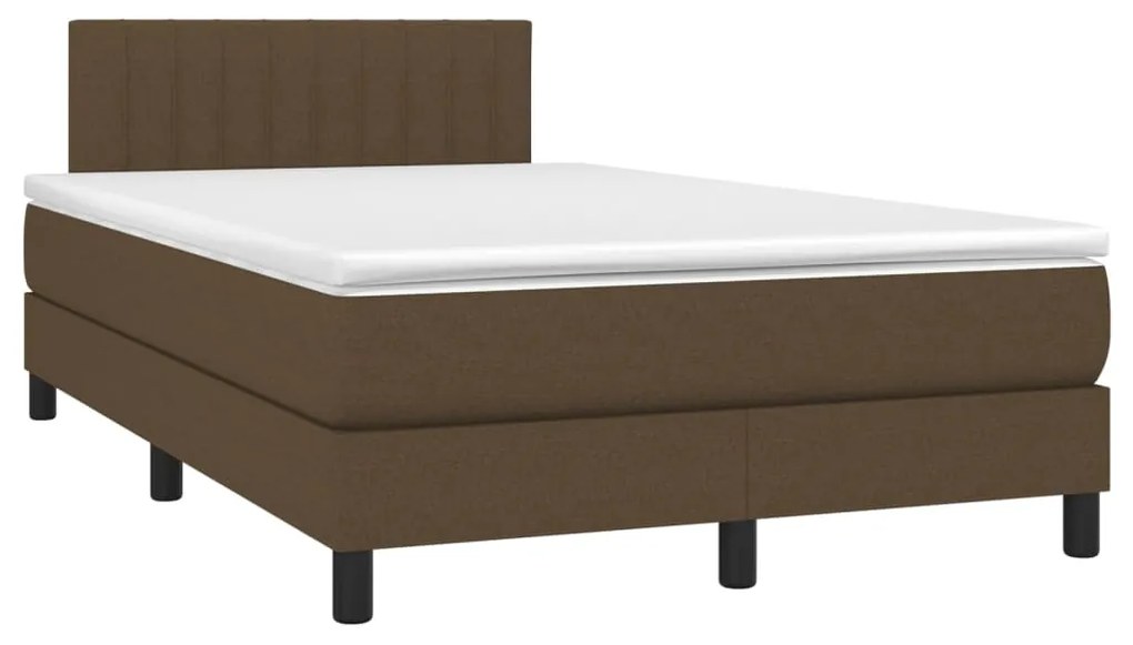 Cama box spring c/ colchão/LED 120x190cm tecido castanho-escuro