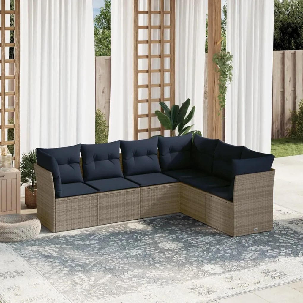 vidaXL 6 pcs conjunto sofás p/ jardim c/ almofadões vime PE cinzento