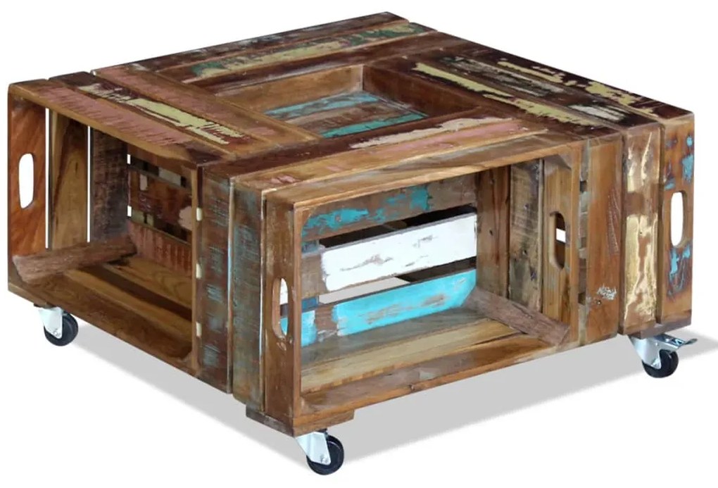 Mesa de centro 70x70x35 cm madeira reciclada maciça