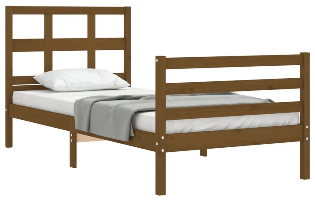 Estrutura cama cabeceira 90x200 cm madeira maciça castanho-mel