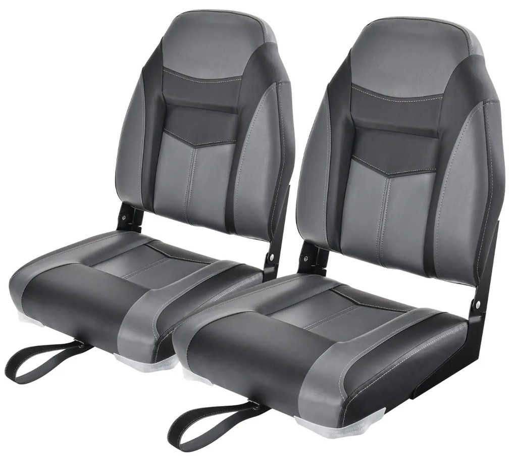 2 Bancos de barco dobráveis com encosto alto Almofada almofadada macia Assento de capitão universal moldado macio 44,5 x 51 x 61 cm Preto