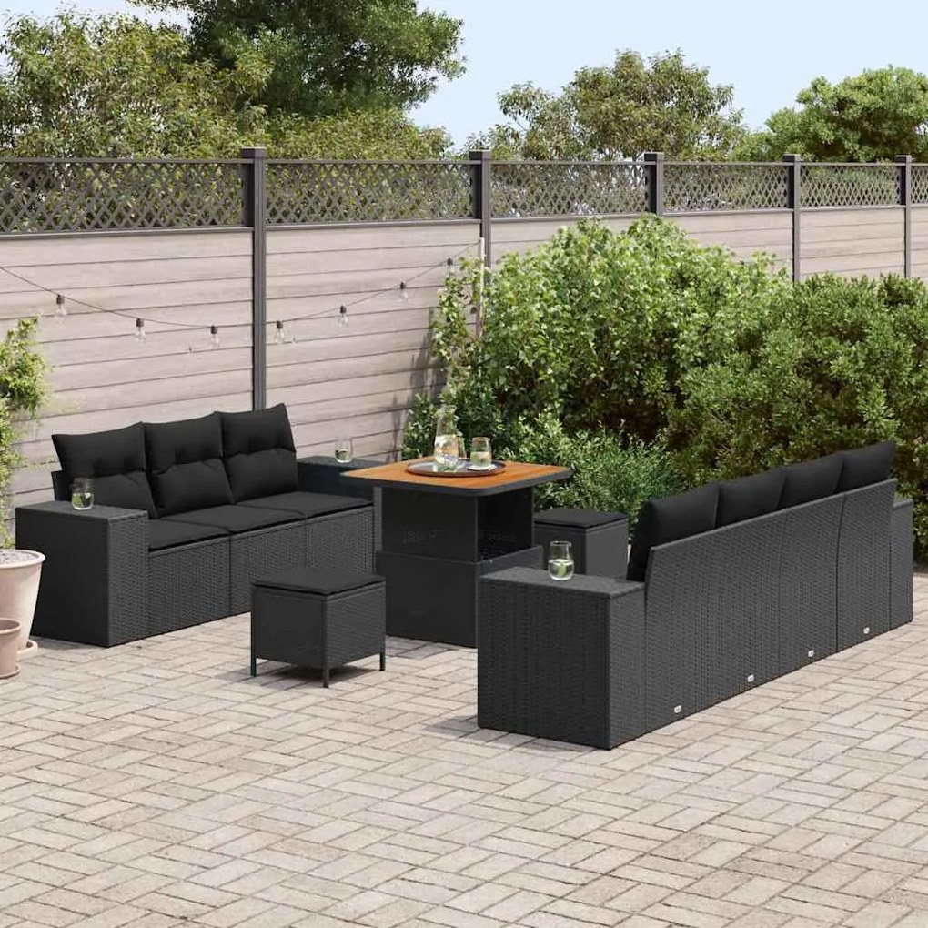 Conjunto de Sofás de Jardim vidaXL de 10 Peças com Almofadas Preto Rat