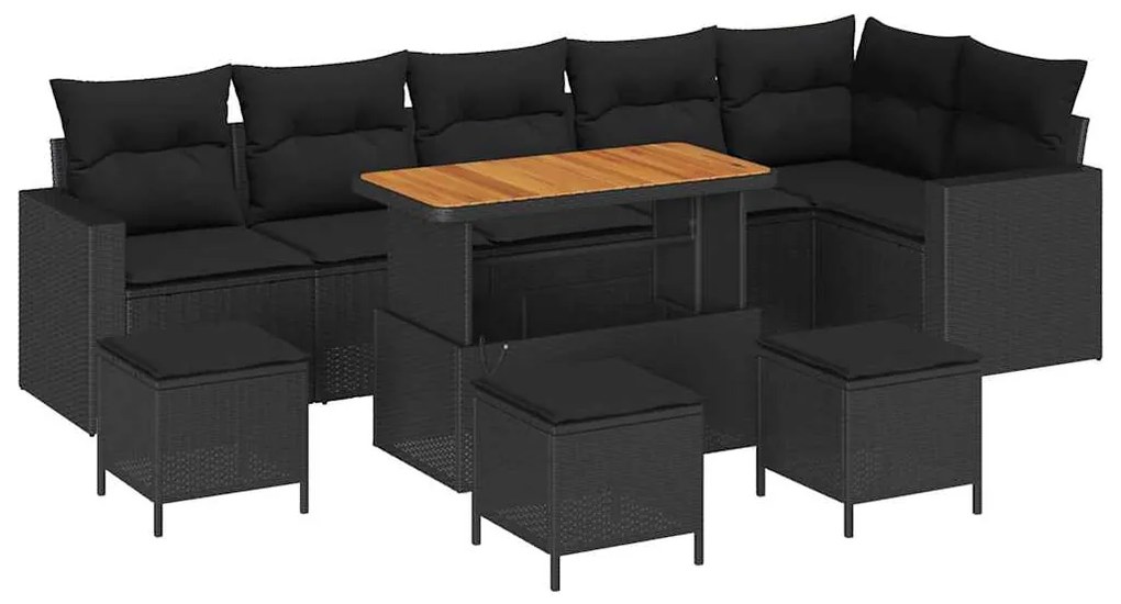 Conjunto de Sofá de Jardim de 10 Peças com Almofadas Pretas de Rattan