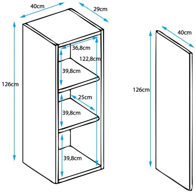 Armário Suspenso Meruge – 40x126 cm – Preto e Branco com Porta Curva A