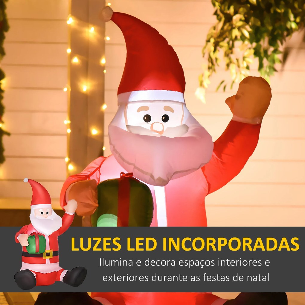 Pai Natal Insuflável de 1,2 m com Presente Decoração de Natal Iluminaç