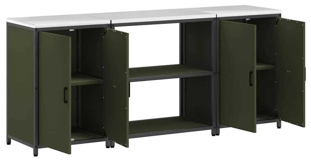 Conjunto de Armazenamento de Cozinha 3 pcs Verde Oliva