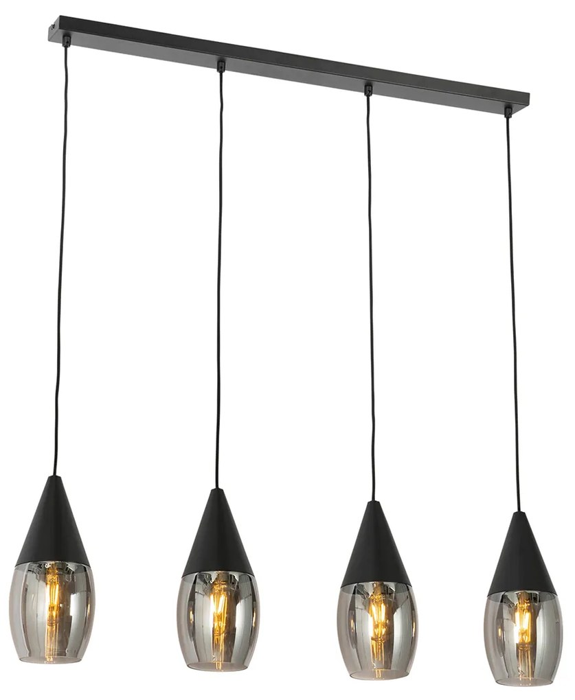 Candeeiro de suspensão moderno preto com vidro fumê 4 luzes - Drop Moderno