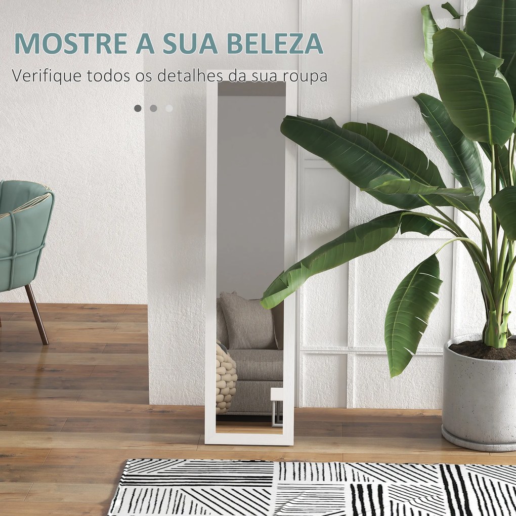 Espelho de Pé 37x155 cm Espelho de Corpo Inteiro Espelho de Parede Retangular com Estrutura de Madeira Branco