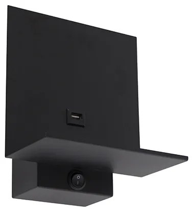 Candeeiro de parede moderno preto com ligação USB - Flero