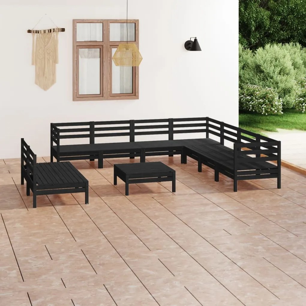 vidaXL 10 pcs conjunto lounge de jardim pinho maciço preto