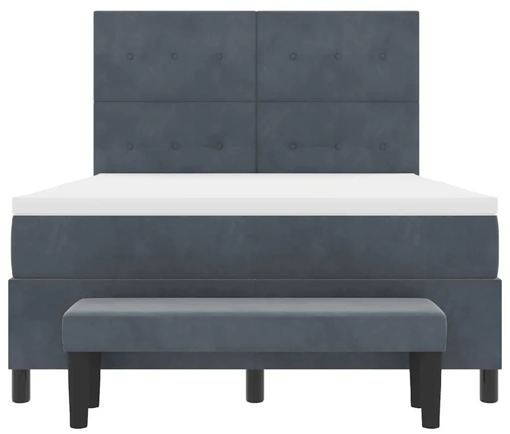 Cama Box Spring com Colchão &amp; Banco Cinza Escuro 140x200 cm Veludo