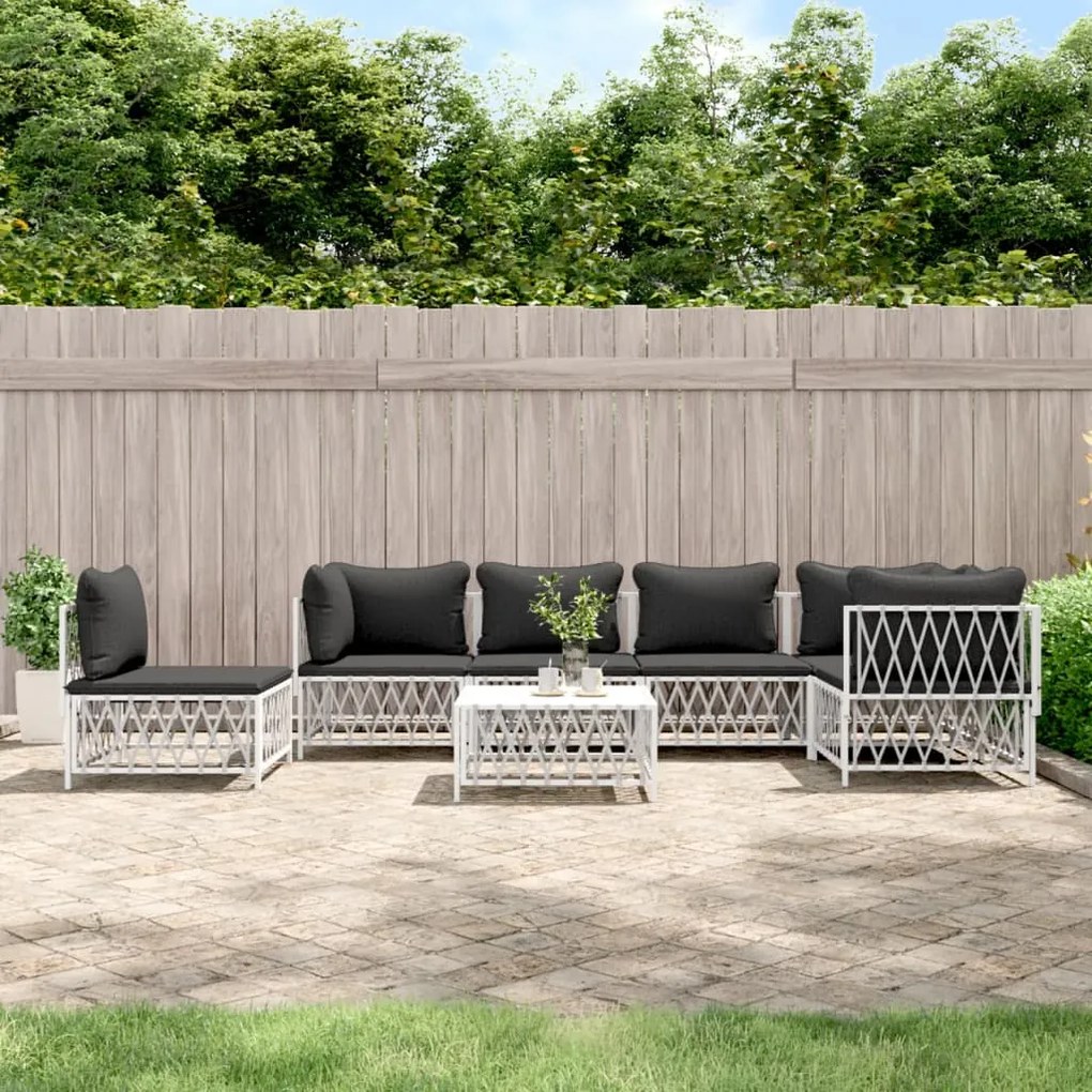vidaXL 7 pcs conjunto lounge de jardim com almofadões aço branco