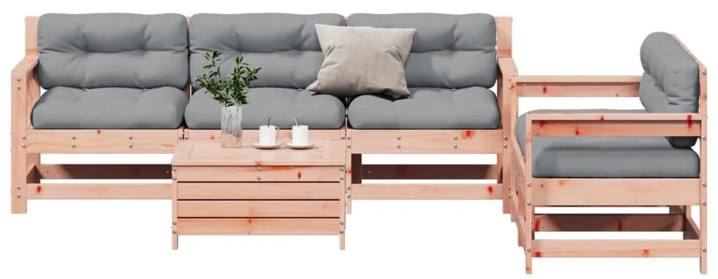 6 pcs conj. lounge jardim c/ almofadões madeira douglas maciça