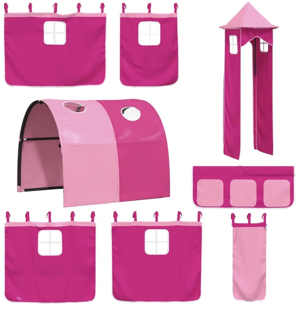Beliche com escorrega e cortinas 90x200 cm rosa