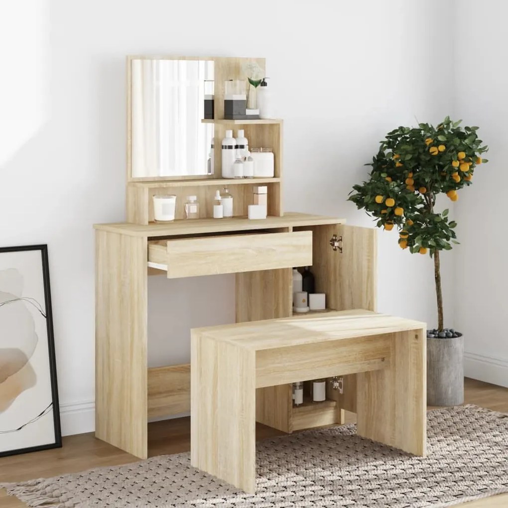 3114149 vidaXL Conjunto toucador 86,5x35x136 cm cor carvalho sonoma