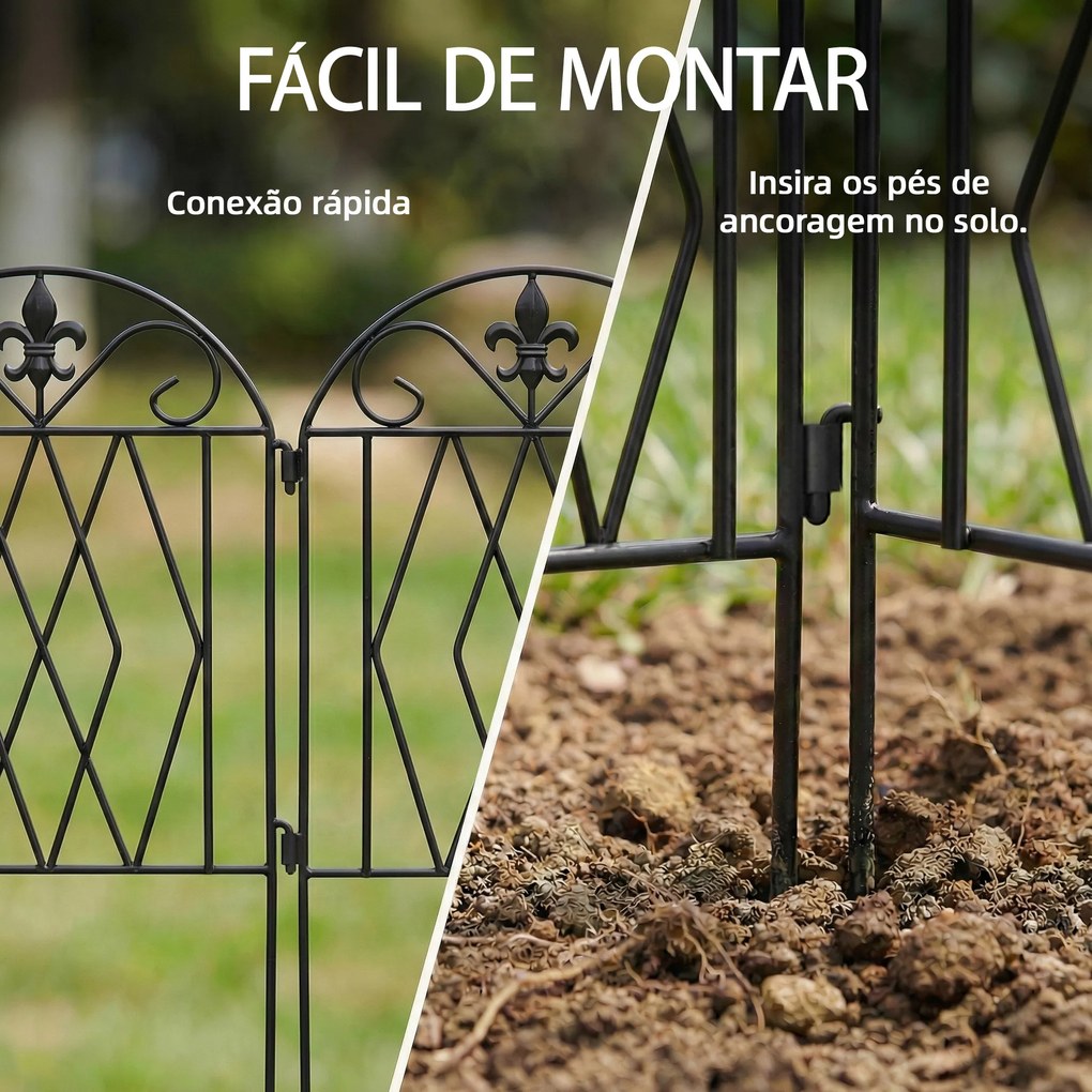 Conjunto de 4 Cercas de Jardim Metálicas 125x56 cm com Design Arqueado Resistentes e Fáceis de Instalar para Pátio Relvado Preto