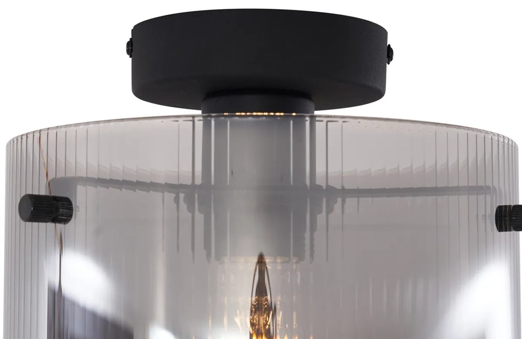 Candeeiro de Teto Art Déco Preto com Vidro Fumê - Laura