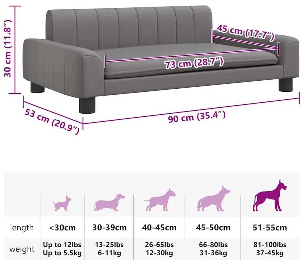 Cama para cães 90x53x30 cm couro artificial cinzento