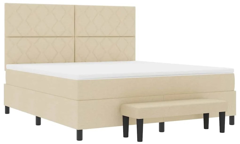 Cama com Estrutura Box com Colchão e Banco Creme 180x200 cm Tecido