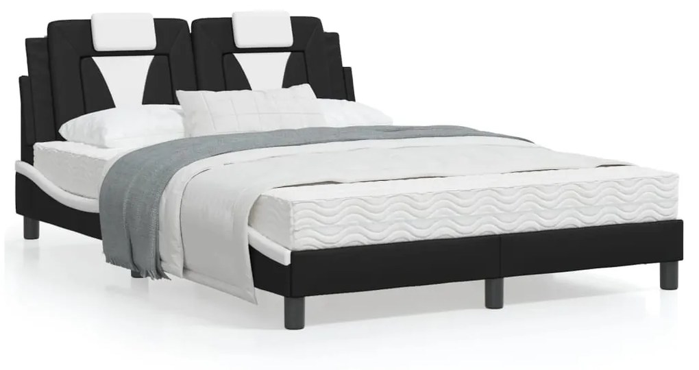 vidaXL Cama com colchão 120x200 cm couro artificial preto e branco