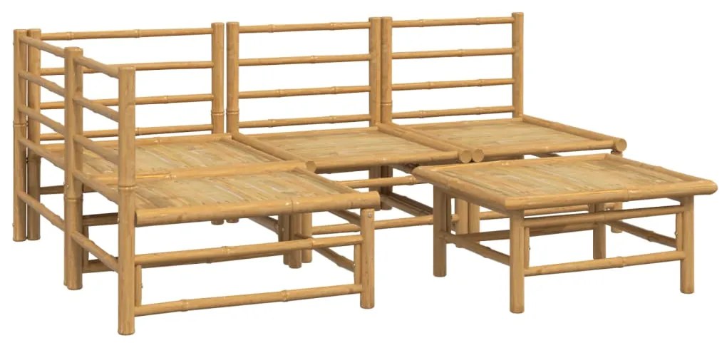 5 pcs conj. lounge de jardim bambu c/ almofadões cinzento-claro