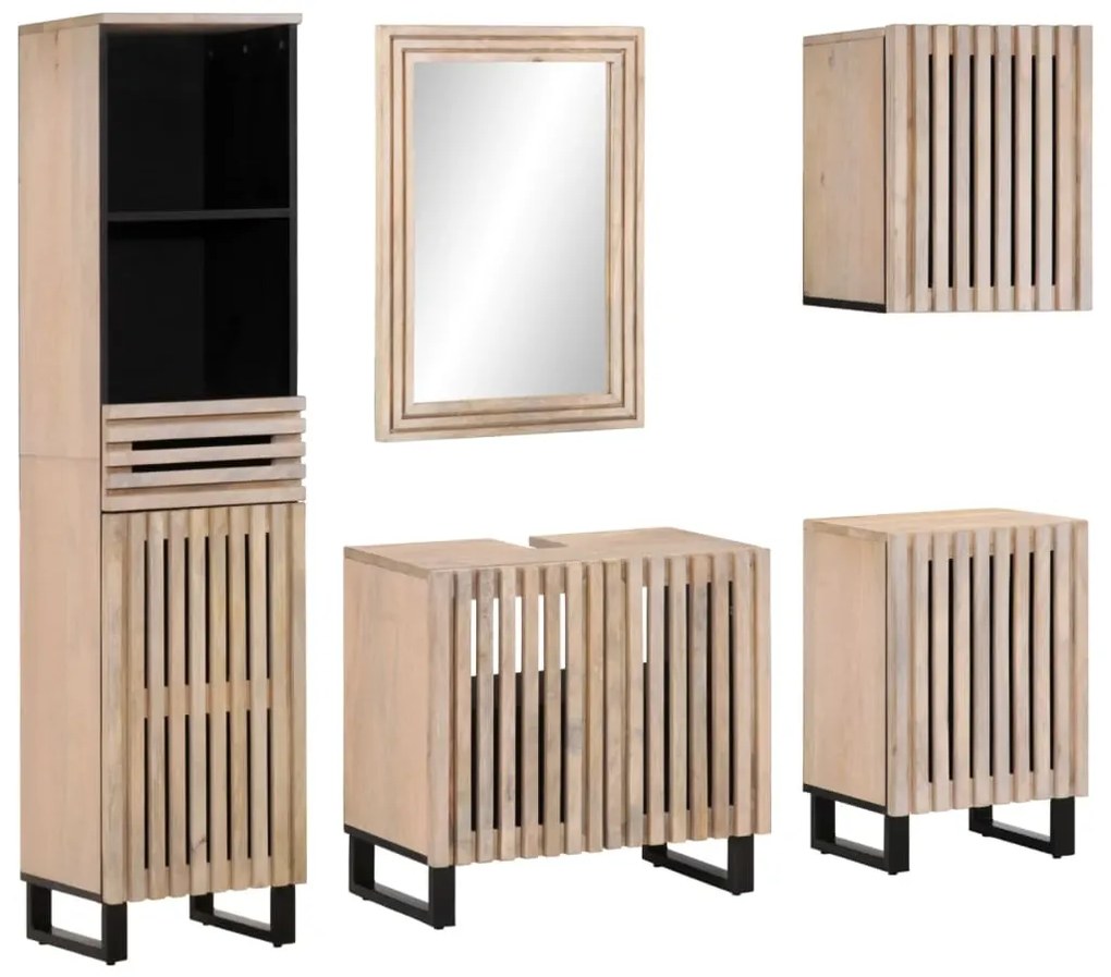 vidaXL 5 pcs conj. móveis p/ casa de banho madeira de mangueira maciça