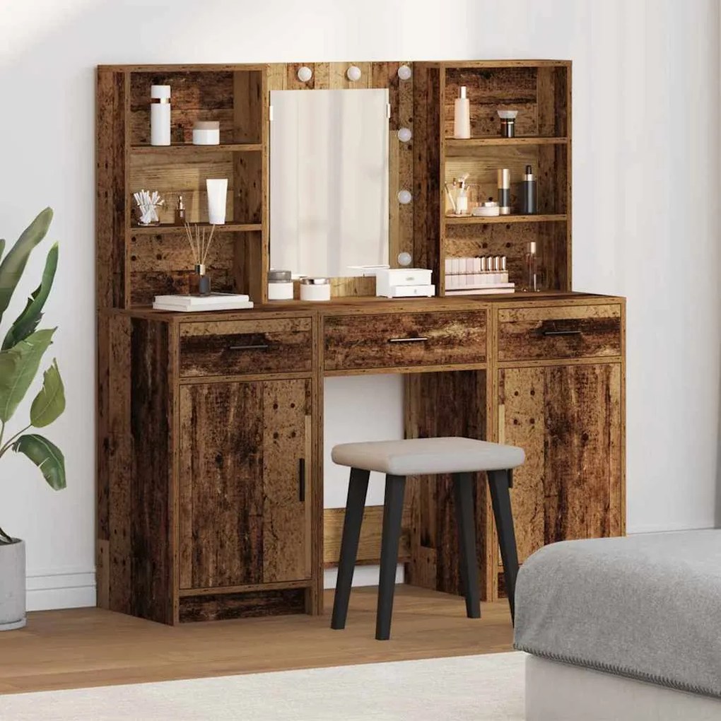 vidaXL Conjunto de Mesa de Maquiagem 3 Peças MDF Madeira Envelhecida