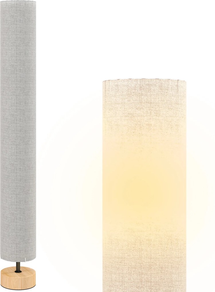 Candeeiro de pé para sala de estar com abajur em linho, interruptor de pé, 2 tomadas E27, 120 cm, cinzento