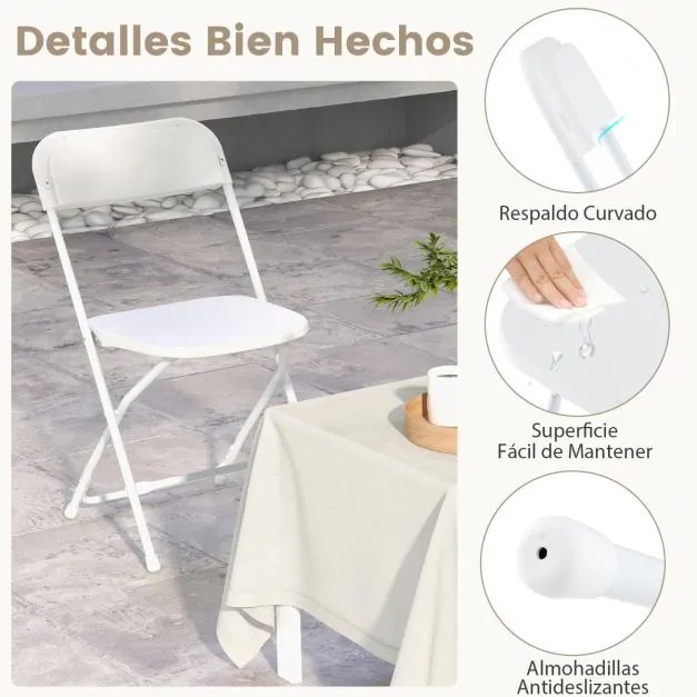 Conjunto 4 Cadeiras de jardim, cozinha, sala Dobráveis Portáteis com Assento e Encosto de Plástico Estrutura Metálica Capacidade de Carga 350 kg Leve