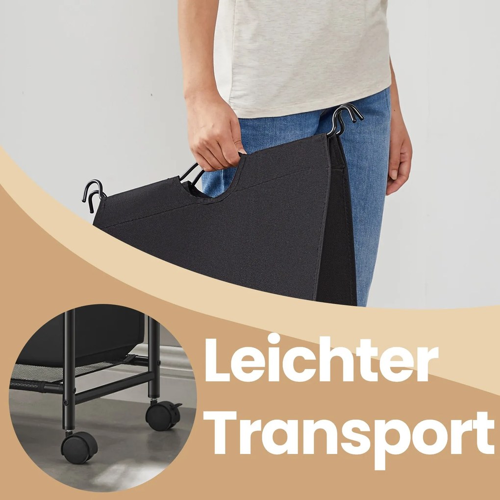 Cesto para roupa suja com rodas, 4 x 35 L, com 4 sacos removíveis 87,5 x 38,5 x 67/81 cm preto