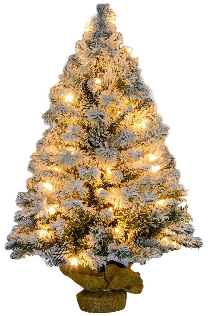 Árvore de Natal com Luzes LED 90 cm Árvore de Natal Artificial Nevado com 133 Ramos 14 Pinhas e Suporte de Metal Verde