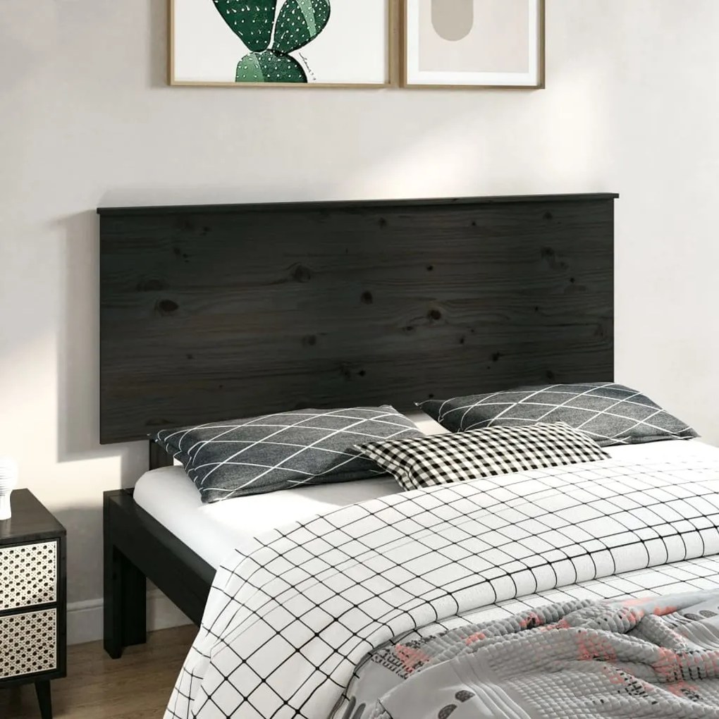 vidaXL Cabeceira de cama 144x6x82,5 cm pinho maciço preto