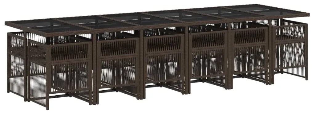 13 pcs conjunto jantar p/ jardim c/ almofadões vime PE castanho