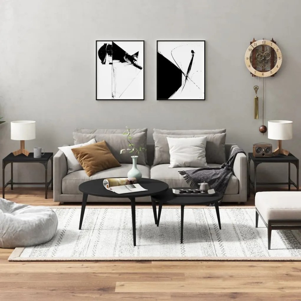 819403 vidaXL Mesas de apoio 2 pcs 40x40x35 cm derivados de madeira preto