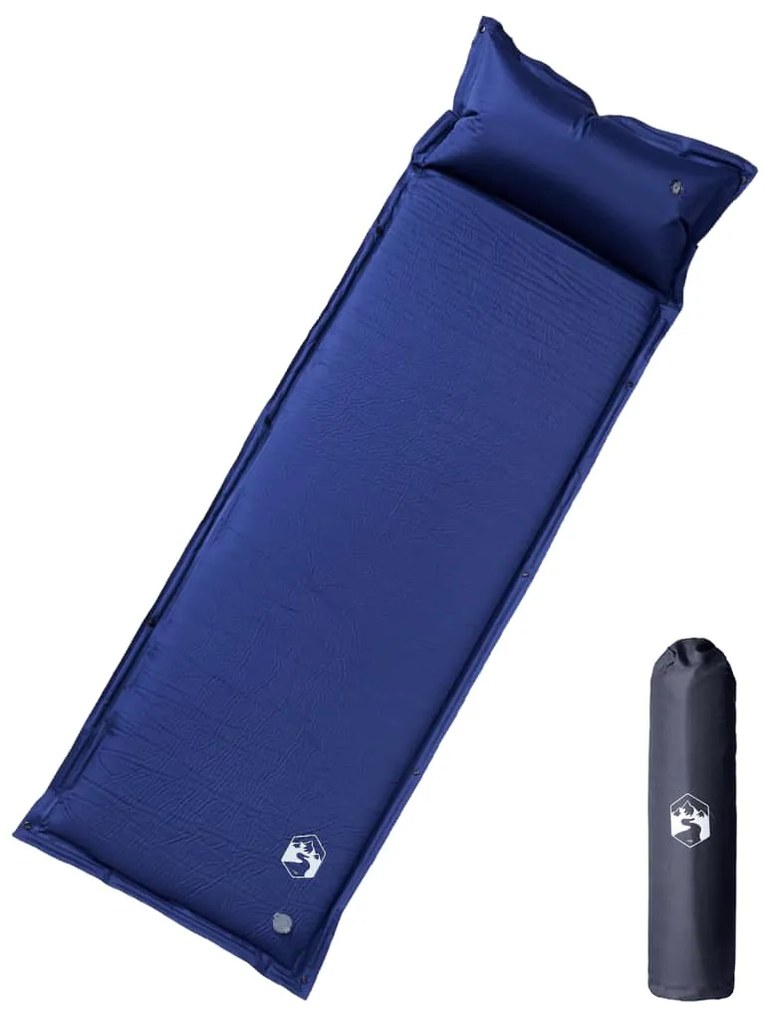 vidaXL Colchão campismo autoinsuflável c/ almofada 1 p. azul-marinho