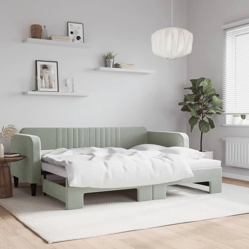 vidaXL Sofá-cama com gavetão 90x200 cm veludo cinzento-claro