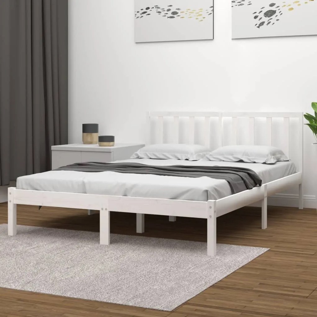 Estrutura de cama 140x190 cm madeira de pinho maciça branco