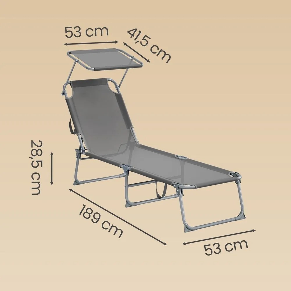 Conjunto de 2 Espreguiçadeiras jardim dobráveis 189 x 53 x 28,5 cm Cinza