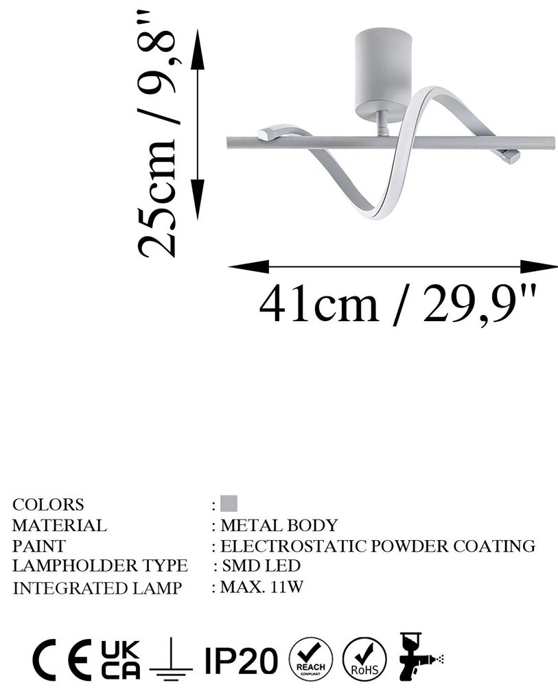 Candeeiro de Teto Likma – Cinzento – 41x16x25 cm