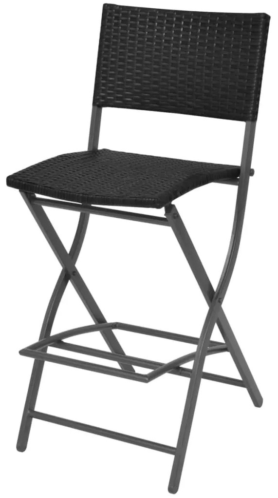 7 pcs conjunto de jantar dobrável jardim aço e vime PE preto