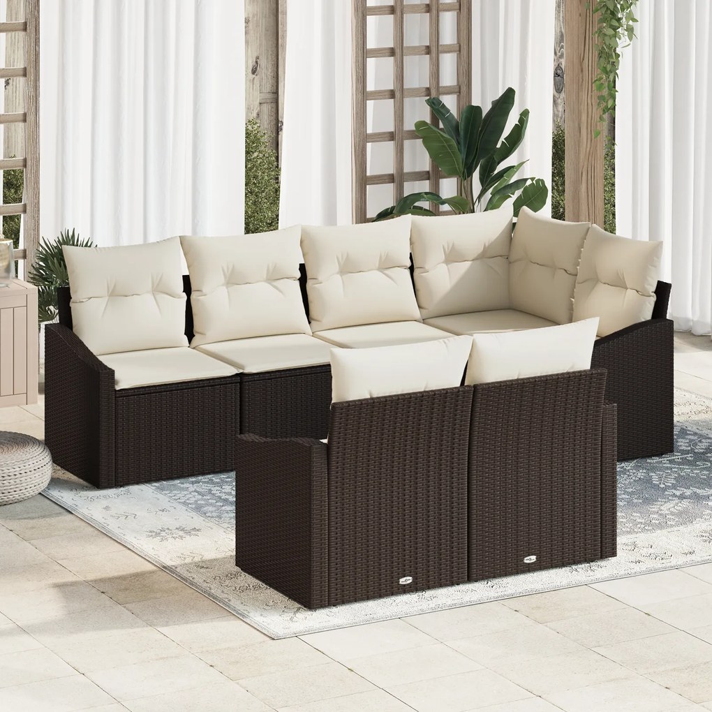Conjunto de Jantar de Jardim de 7 Peças com Almofadas em Rattan Sintét