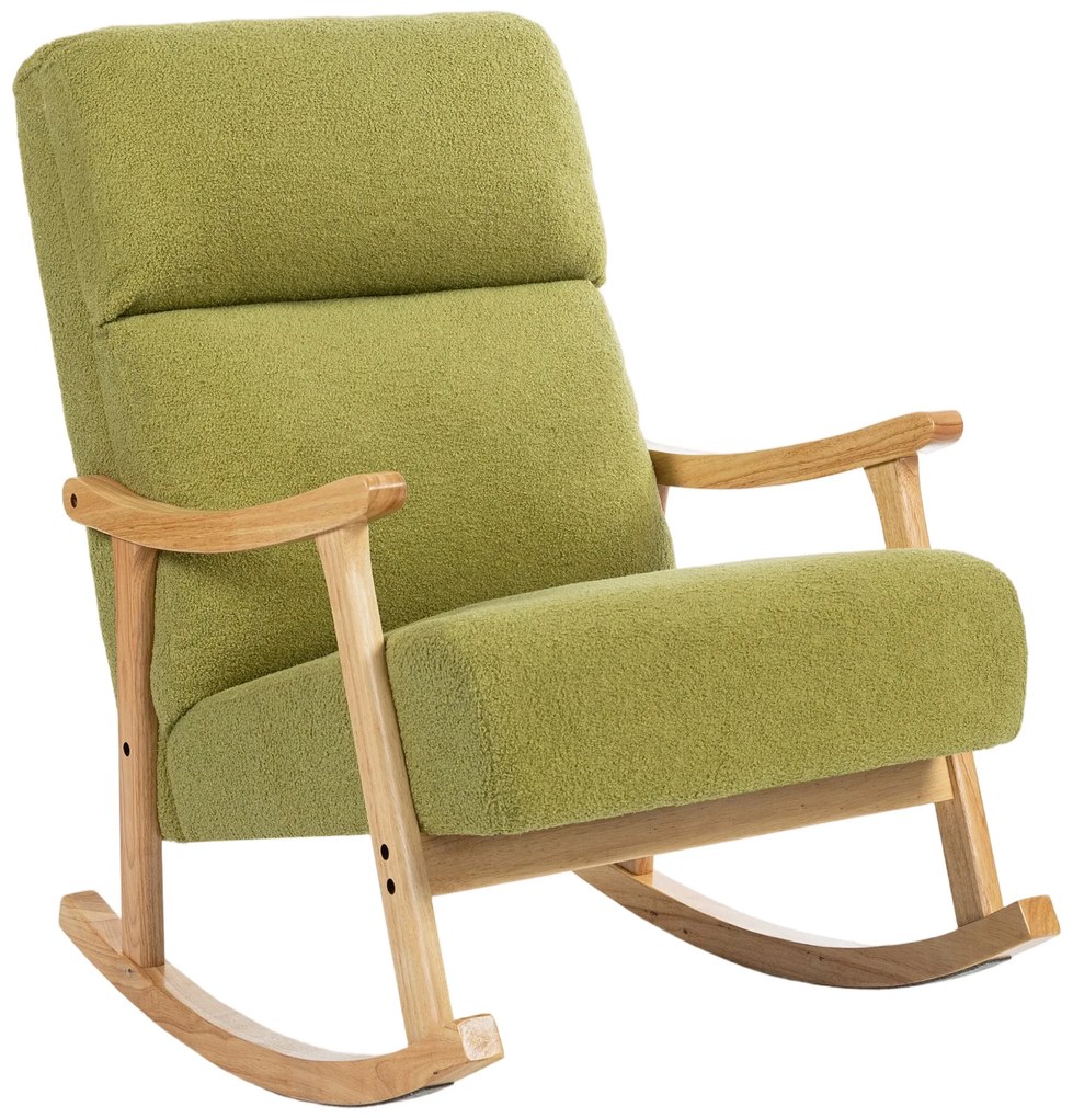 Cadeira Baloiço Moderna em Borrego com Apoio para os Braços de Madeira de Faia Poltrona de Amamentação 65x90x98 cm Verde claro