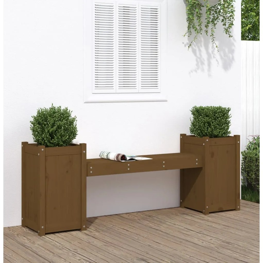 Banco c/ vasos 180x36x63cm madeira de pinho maciça castanho-mel