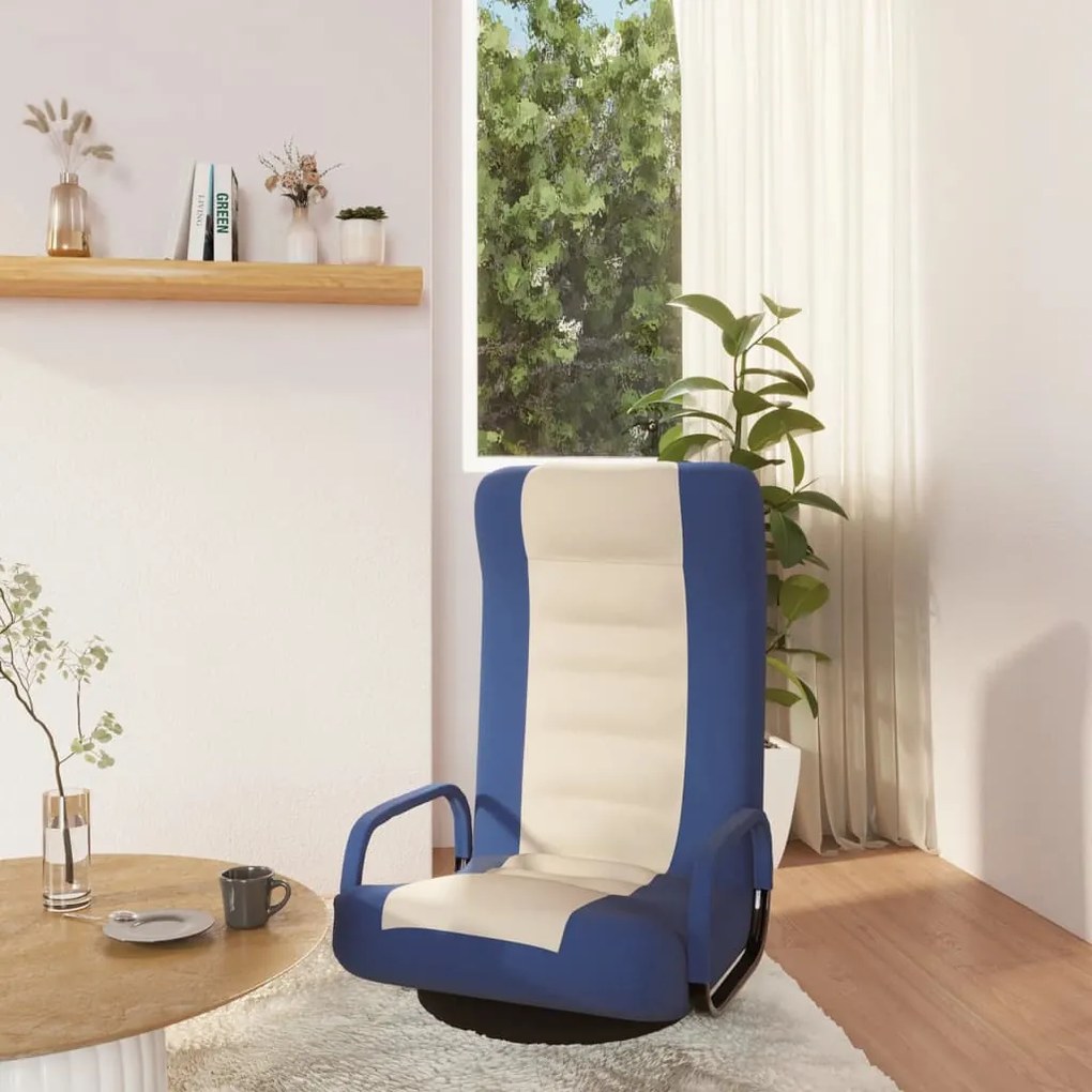 vidaXL Cadeira de piso giratória tecido azul/cor creme