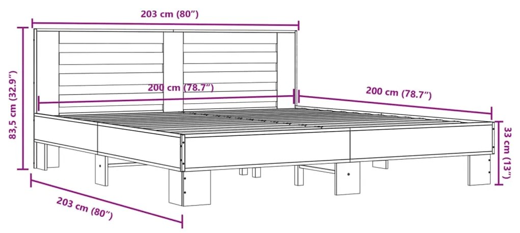 Estrutura de cama 200x200 cm derivados madeira/metal