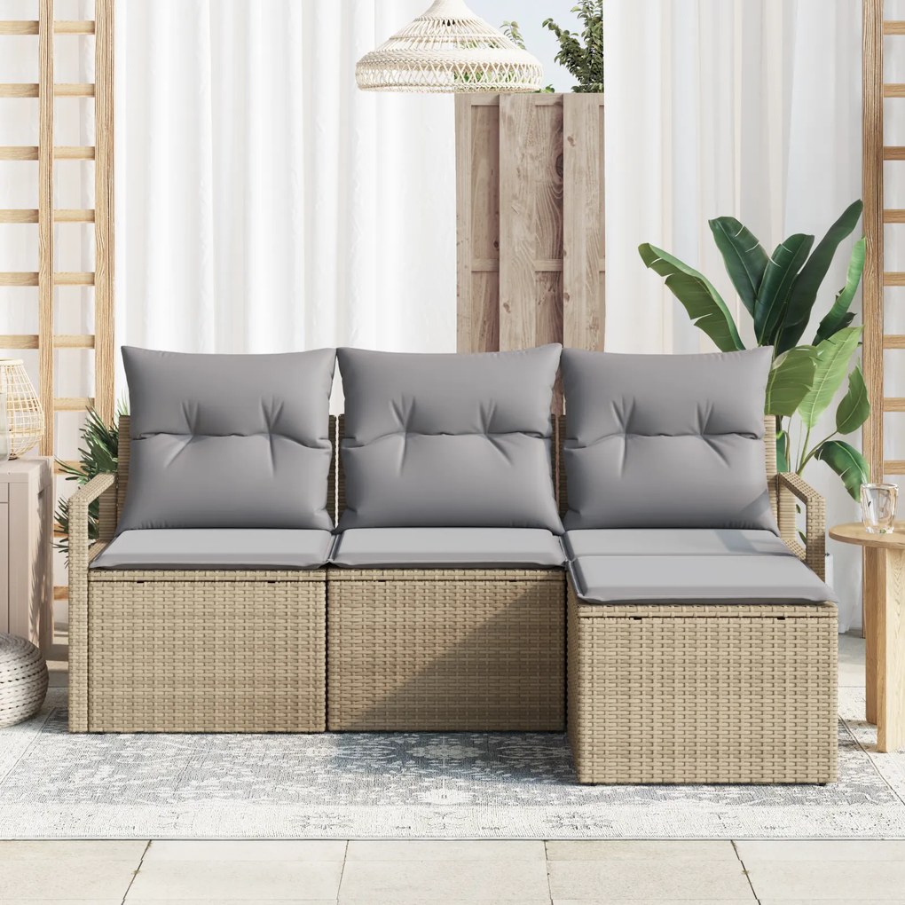 Conjunto de Sofá de Jardim vidaXL de 4 Peças com Almofadas Bege Vime P