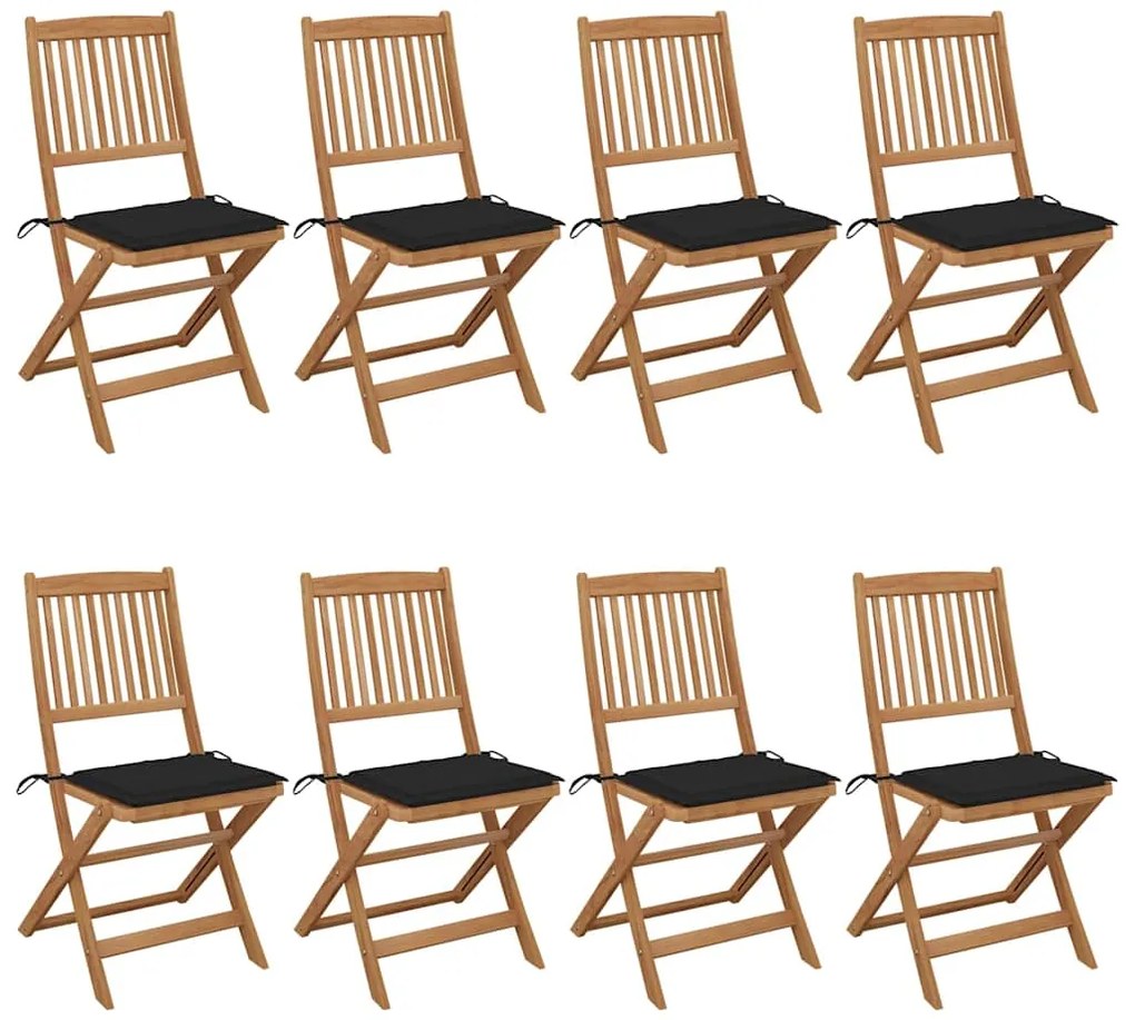 Cadeiras de jardim dobráveis 8 pcs c/ almofadões acácia maciça