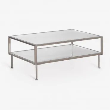 Mesa De Centro Retangular De Aço E Vidro Paoline Cinza Cromado - Sklum